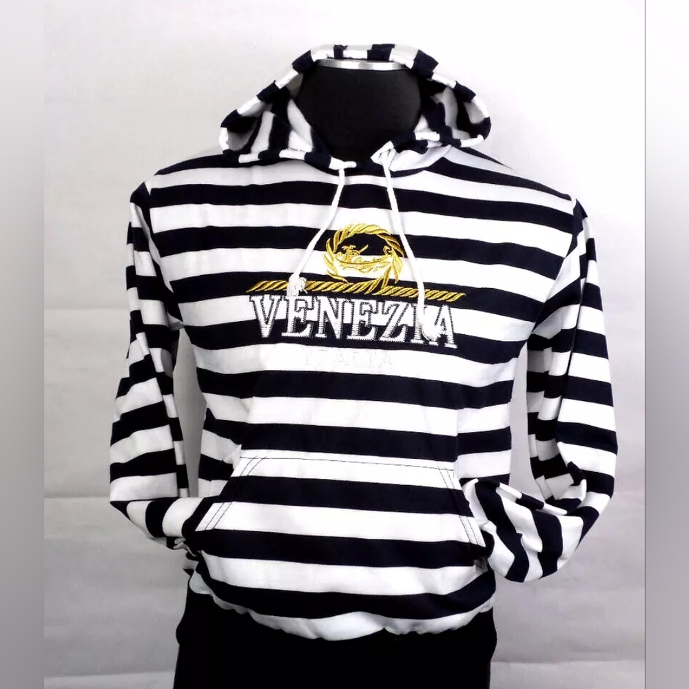 5/$50 EUC Star Venezia Italia Women's Nautical Hoodie Navy & White Stripe Sz. M